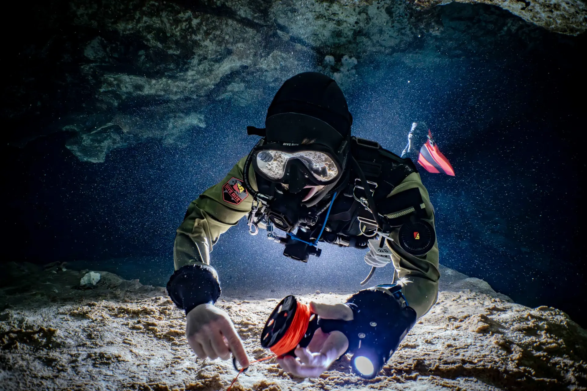 Cave-diving student during structured underwater training